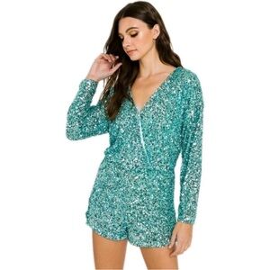 Endless Rose Romper Aqua Blue Sequin Sparkly Cocktail Party Outfit Eras Tour Fit